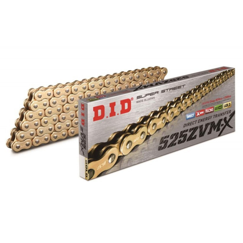 Цепь DID 525ZVM-X G&G X-Ring золотая усиленная 114